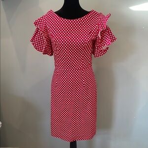 Polka Dot Ruffle Sleeve Dress red and white like new